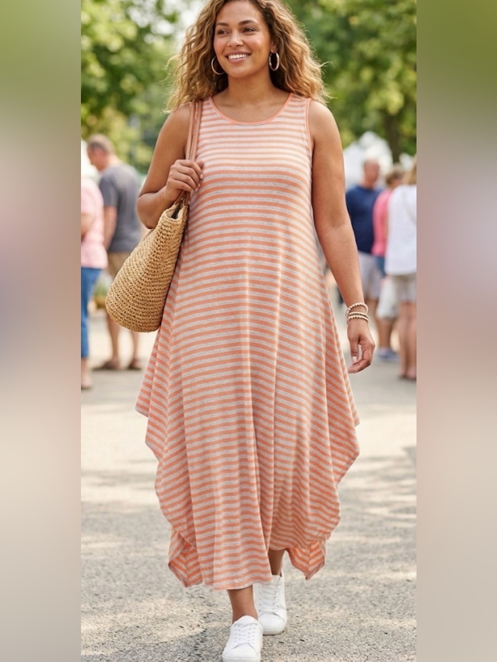 Apt. 9 Orange
/gray Striped Sleeveless Midi Dress